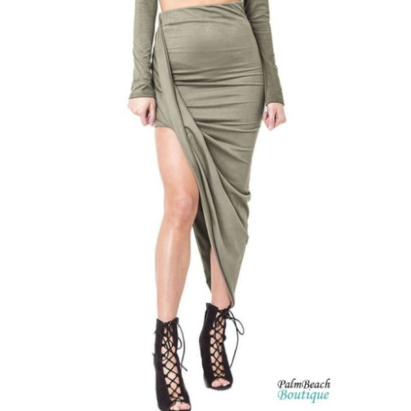 Olive High Waist Wrap Skirt Set - Picture 5 of 5